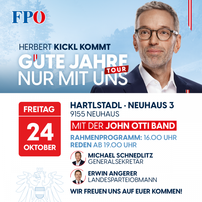 GUTE JAHRE NUR MIT UNS-Tour mit Herbert Kickl in Neuhaus mit der John Otti Band